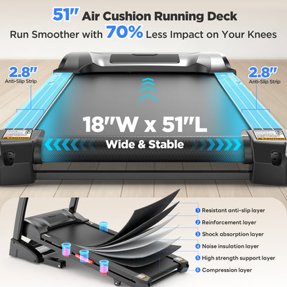 Famistar 5.0HP Folding Treadmill for Home with 20 Auto Incline, Smart APP, 300Lbs, Hifi Bluetooth Speakers, 64 Programs, 12MPH Speed, Foldable Electric Treadmill Running Machine, Knee Strap Gift