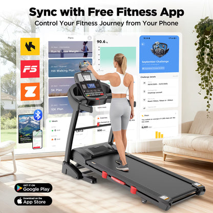 Famistar 5.0HP Folding Treadmill for Home with 20 Auto Incline, Smart APP, 300Lbs, Hifi Bluetooth Speakers, 64 Programs, 12MPH Speed, Foldable Electric Treadmill Running Machine, Knee Strap Gift